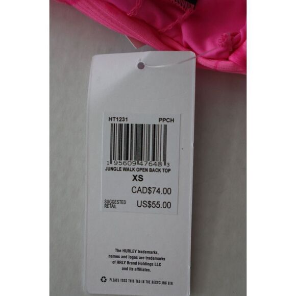 Hurley HT1231 Women's Sz XS Pink Punch Jungle Walk Open Back Bikini Top - Picture 4 of 6